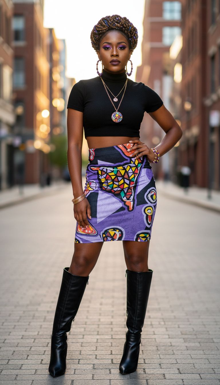 Rich and Rich Purple Abstract Women's Pencil Skirt displayed on a mannequin