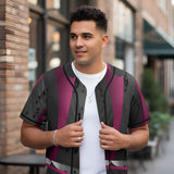 Gray and magenta mesh baseball jersey with musical notes all-over print and full-button front — additional view 7
