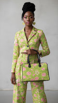 Rich and Rich Pink Floral Boston Leather Handbag with Matching Watch and Earrings