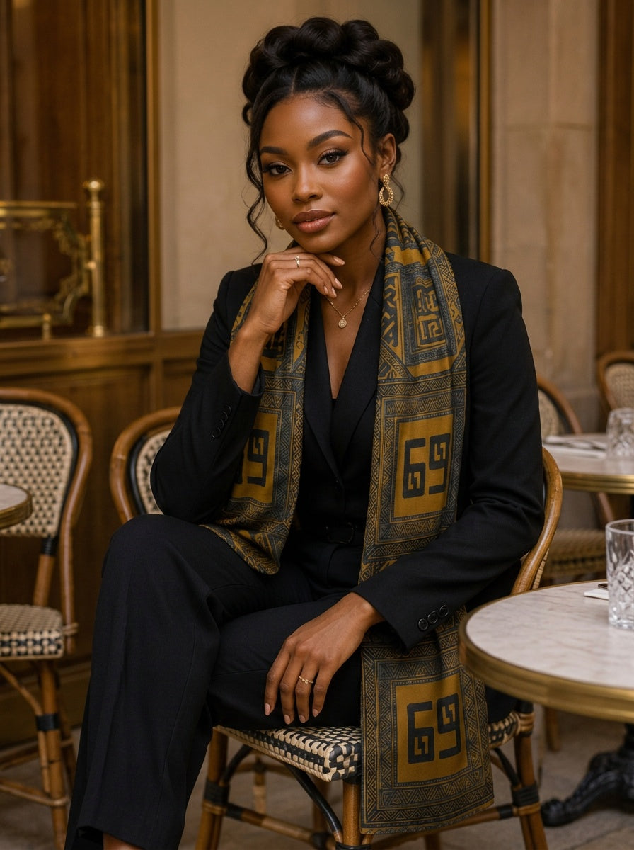 Rich and Rich Yellow Grounded Earth Paris Chiffon Unisex Scarf or Shawl