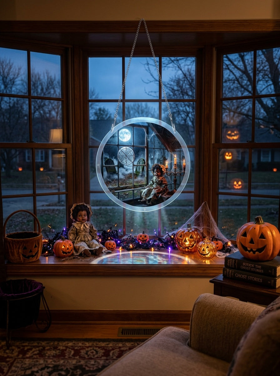 Rich and Rich Assembled Round Acrylic Haunted Graveyard Jigsaw Puzzle