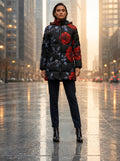 Rich and Rich Women's Black Hooded Puffer Coat with Red Roses | Luxury Floral Winter Jacket with Detachable Hood - Rich and Rich Homeopportunities