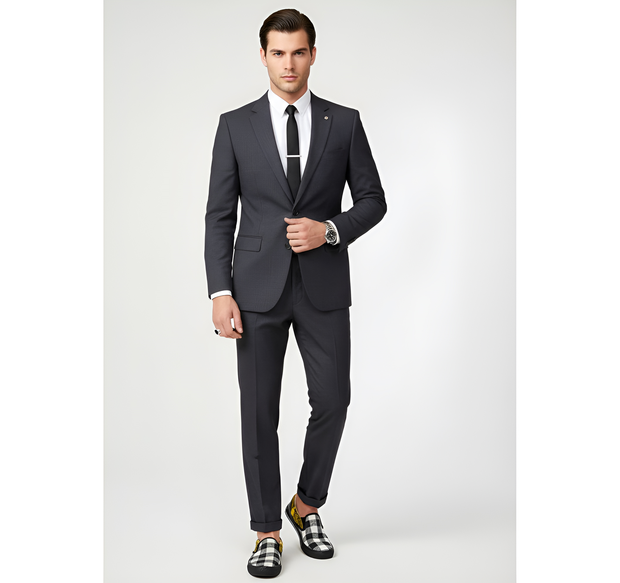 Rich and Rich Men's Yellow Abstract and Checkers Slip On Canvas Shoe Men's Slip-on Canvas Shoes (Model 019)