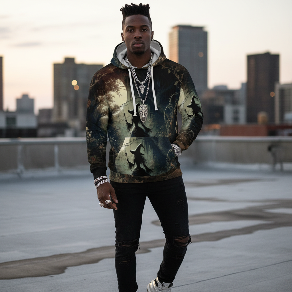 Mystical Witch Pullover Hoodie, Cozy Spellbinding Apparel, Perfect for Halloween, Witchy Vibes, Outdoor Adventures, Gift for Magic Lovers