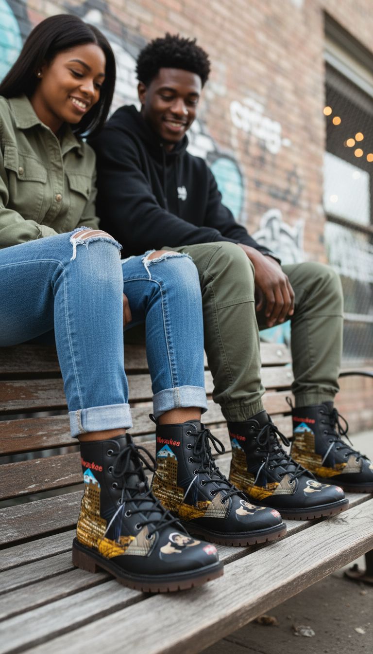 Rich and Rich Unisex Caricature Casual Leather Lightweight Black Boots