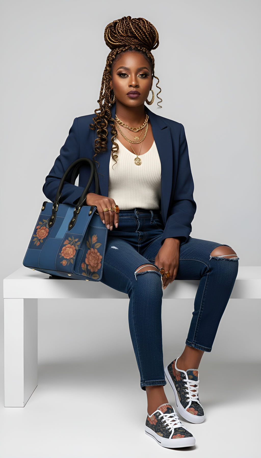 Rich and Rich Blue Floral Women's Sneaker and Purse Bundle