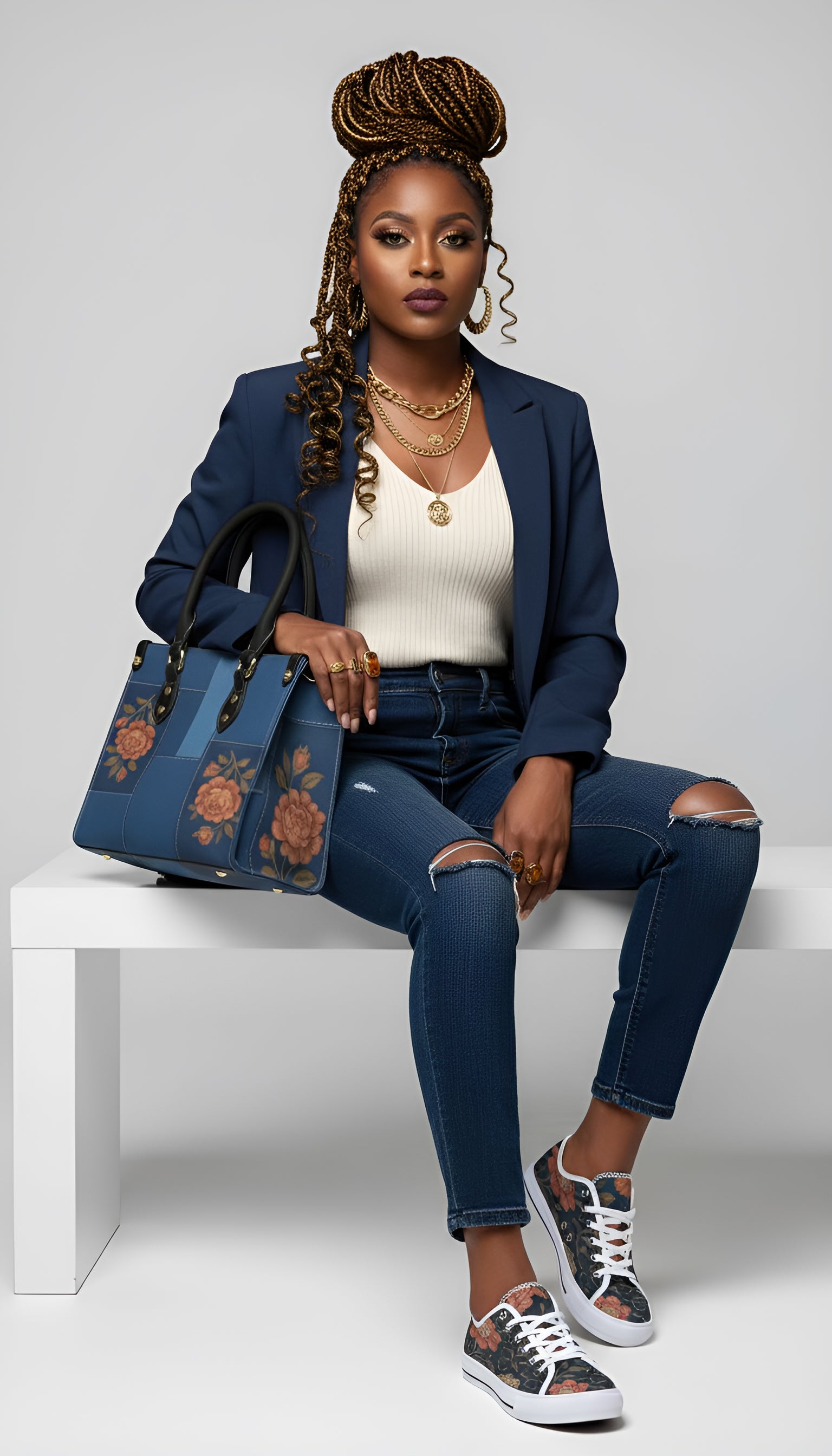 Rich and Rich Blue Floral Women's Sneaker and Purse Bundle