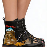 Unisex black lace-up casual boots with faux leather upper and padded collar — additional view 7