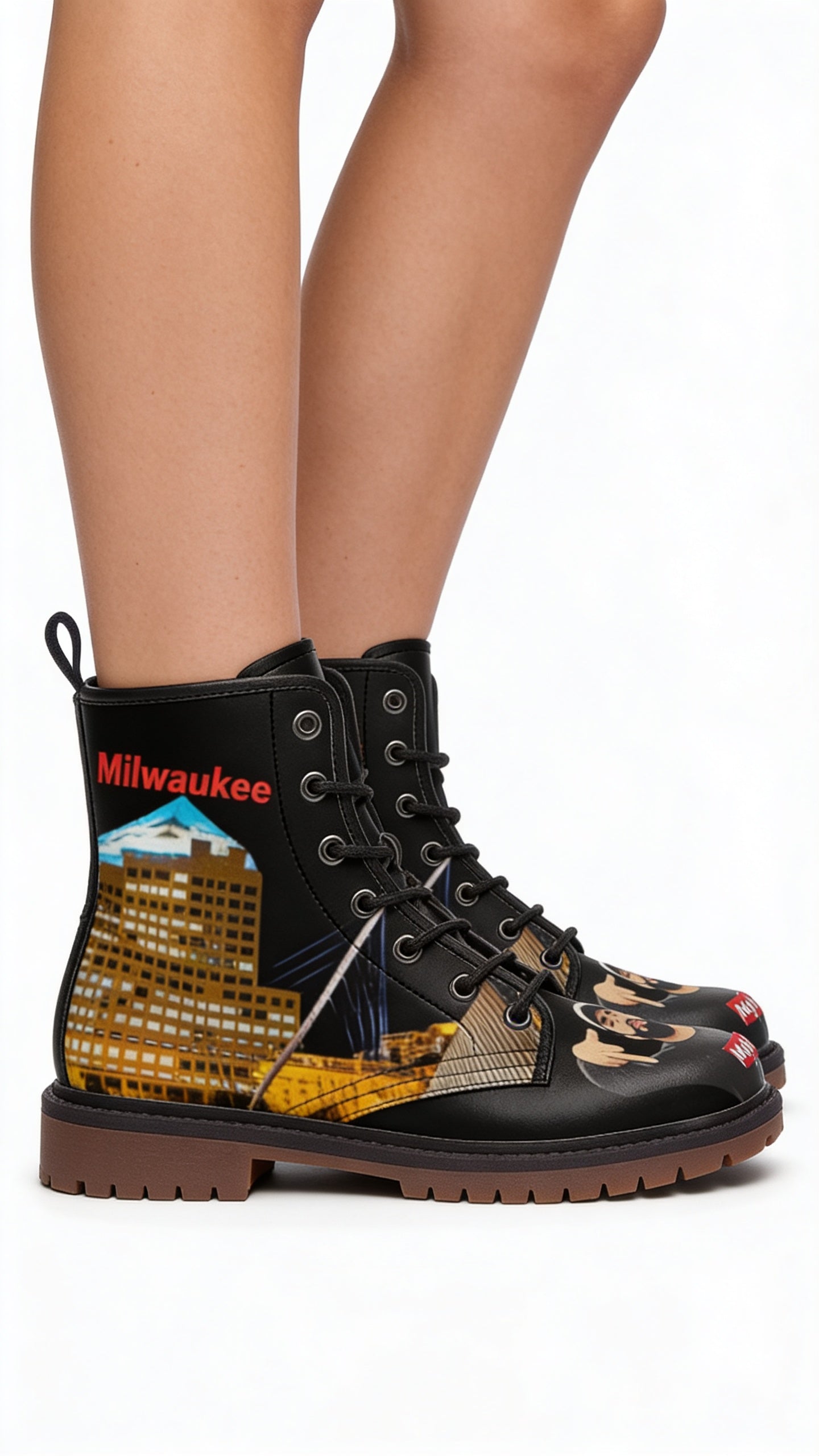 Rich and Rich Unisex Caricature Casual Leather Lightweight Black Boots