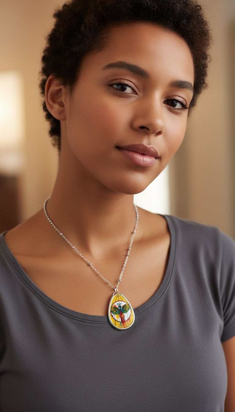 Rich and Rich Artistic Mustard Yellow Oval Necklace – Colorful Winged Guardian Pendant