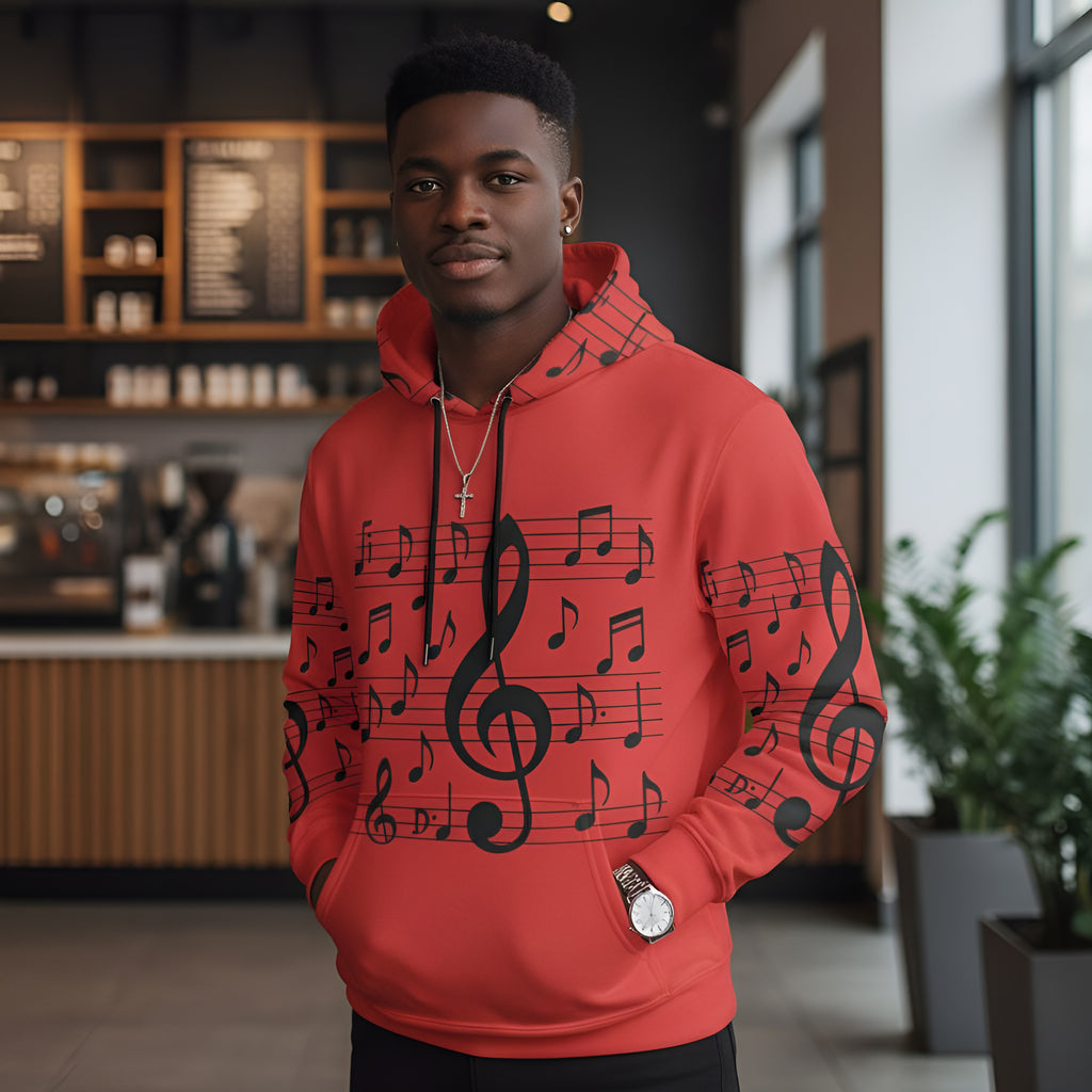 Rich and Rich Men's Musical Notes Hoodie in black with white musical note design