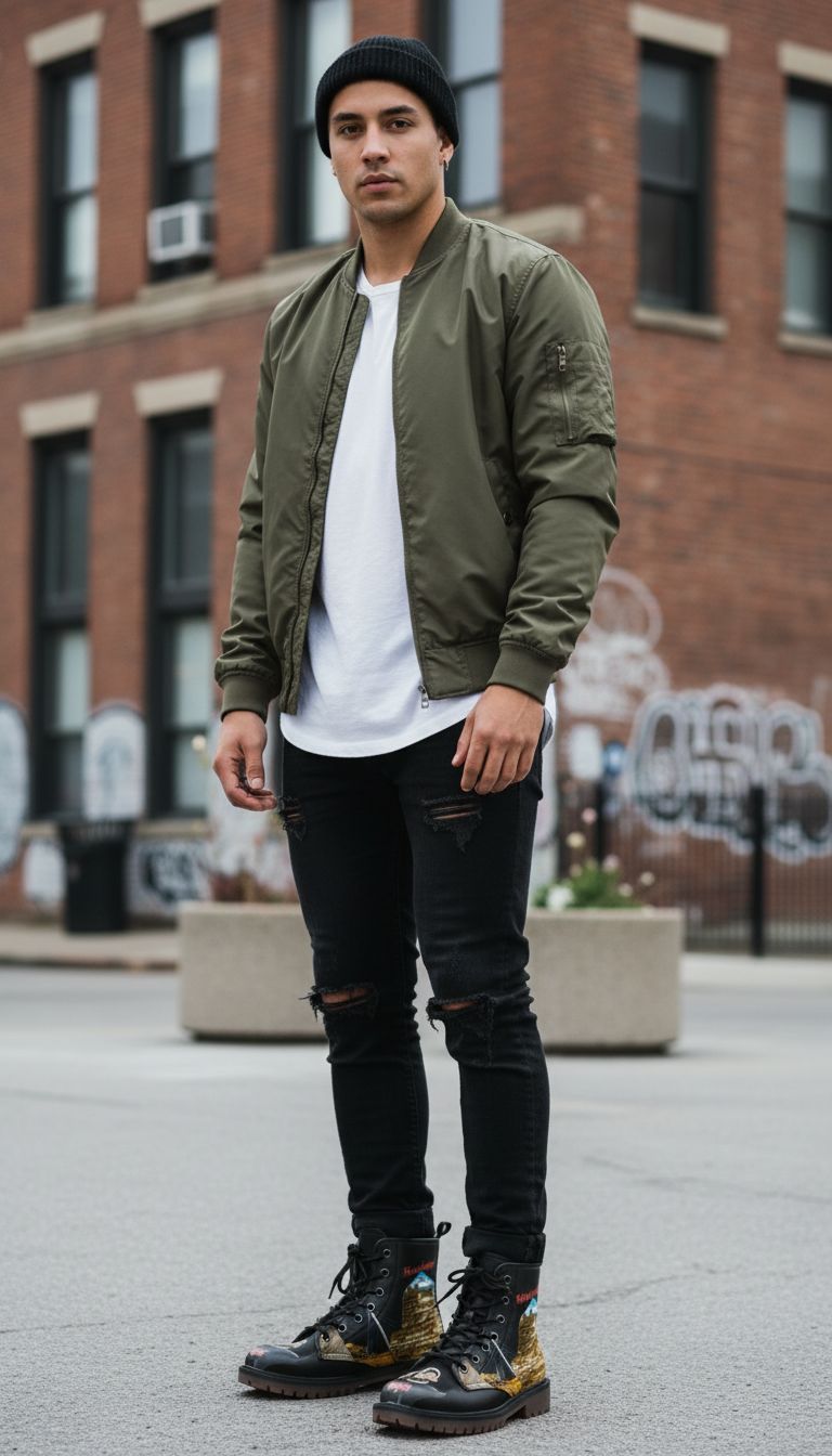 Rich and Rich Unisex Caricature Casual Leather Lightweight Black Boots