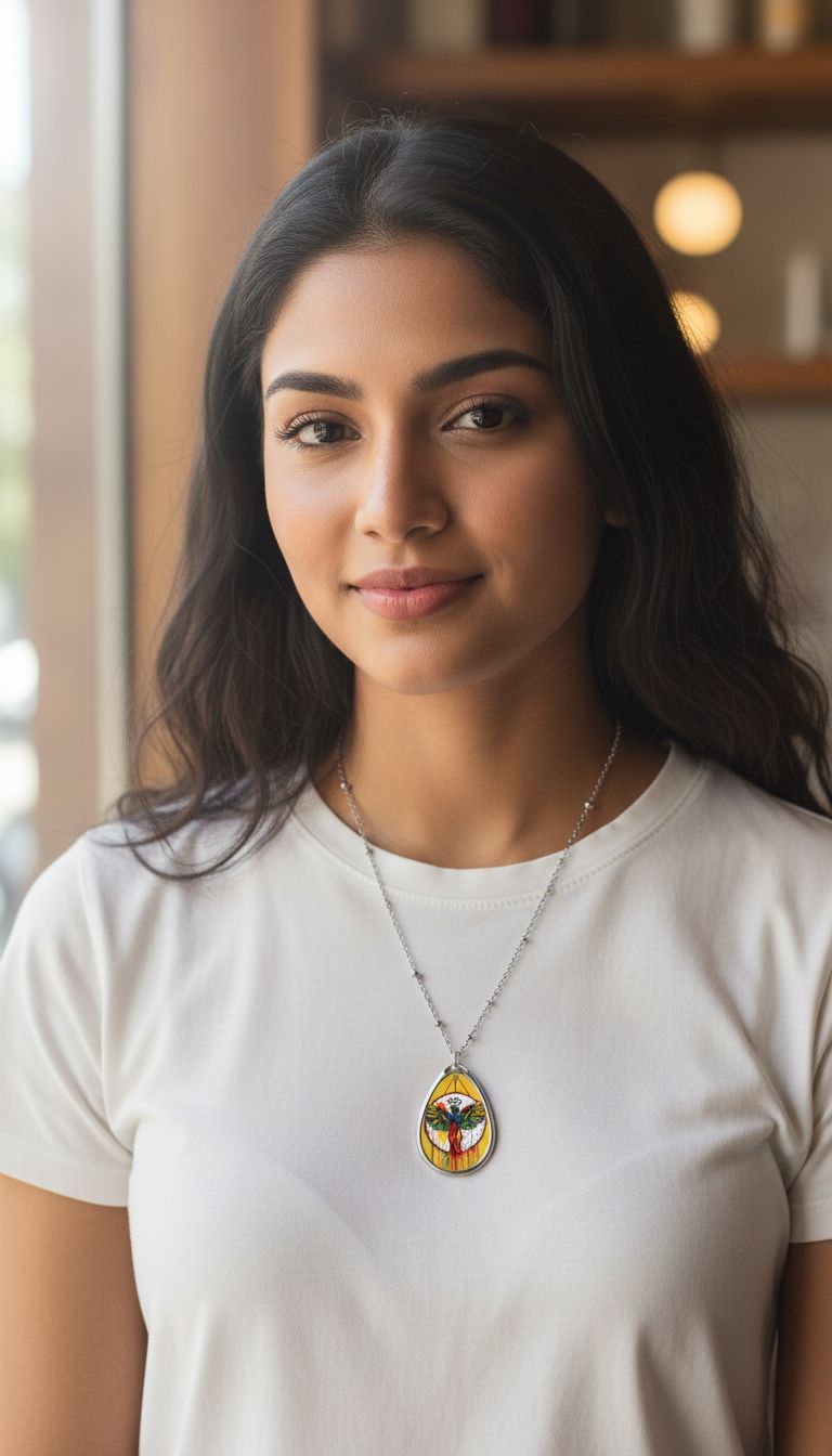 Rich and Rich Artistic Mustard Yellow Oval Necklace – Colorful Winged Guardian Pendant