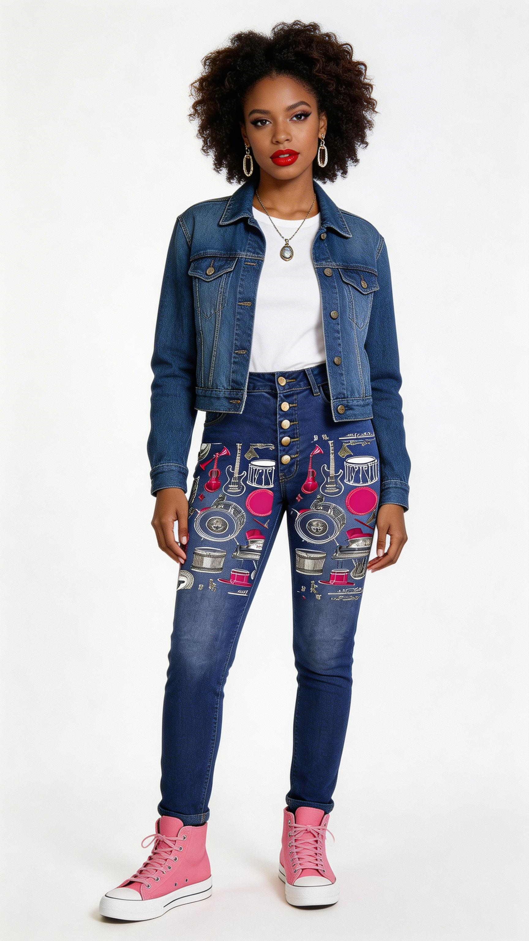 Rich and Rich Embroidery Musical Design Women's Jeans