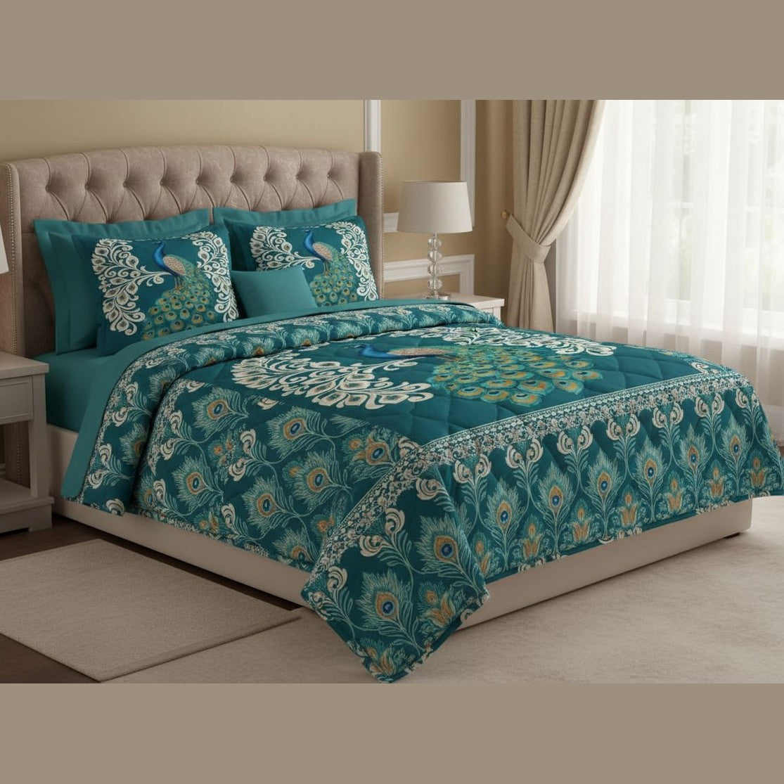 Peacock 3-piece bedding set with quilt cover and two pillowcases, 94x104 inches, brushed fabric