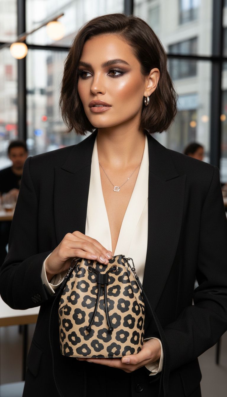 Rich and Rich Animal Print Leather Bucket Bag