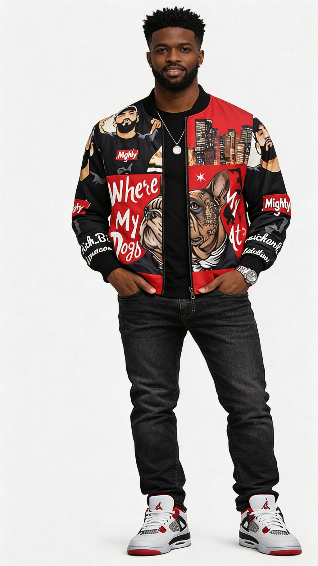 Rich and Rich Graphic Unisex Bomber Red Caricature Jacket