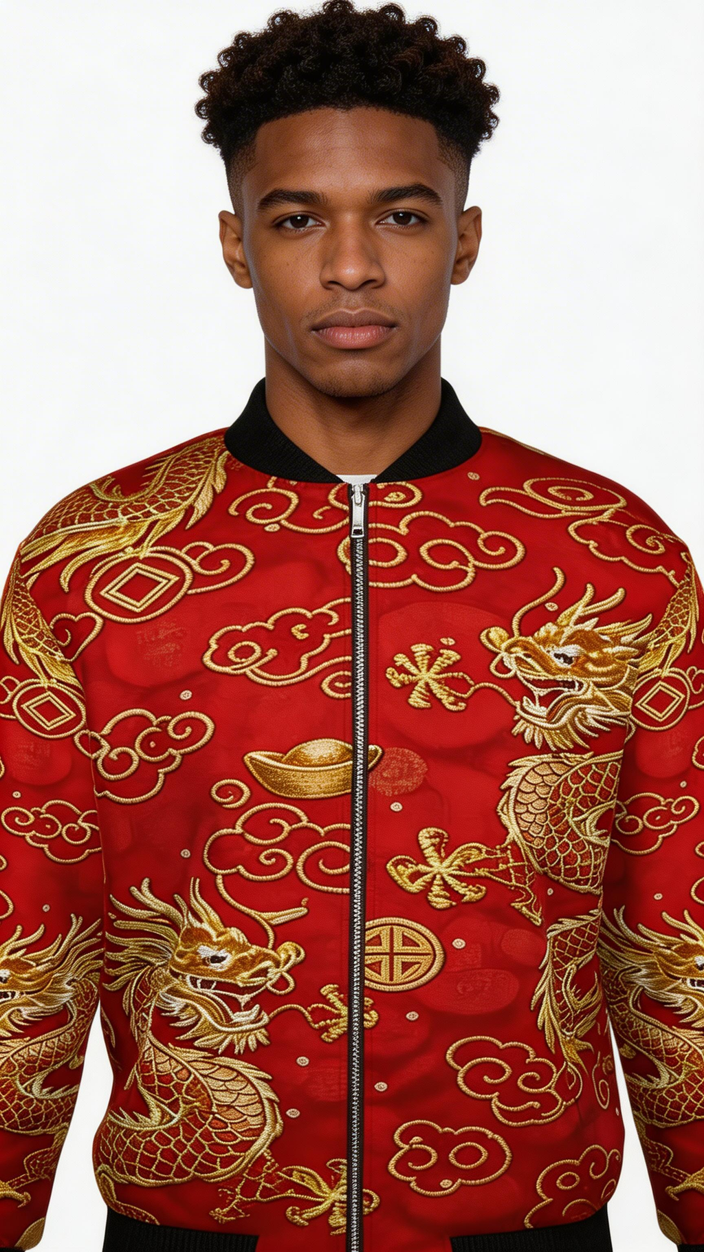 Rich and Rich Red Feng Shui Men's Bomber Jacket with classic fit and vibrant red color