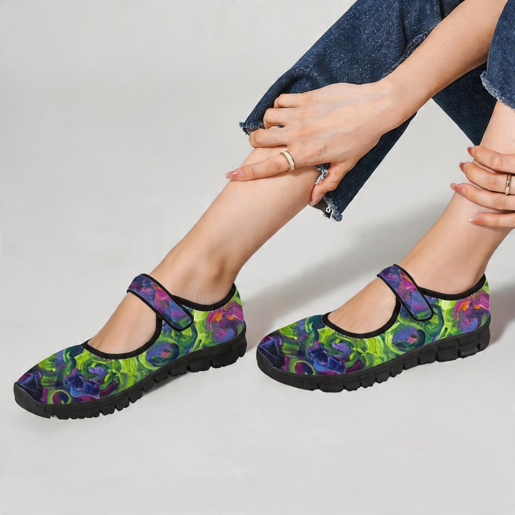 Rich and Rich Key Lime Zen Abstract Women’s Mary Jane Shoes | Lightweight Mesh Mary Janes with EVA Comfort Sole