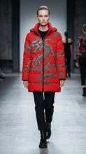 Load image into Gallery viewer, Rich and Rich Women's Red Feng Shui Dragon Hooded Puffer Coat
