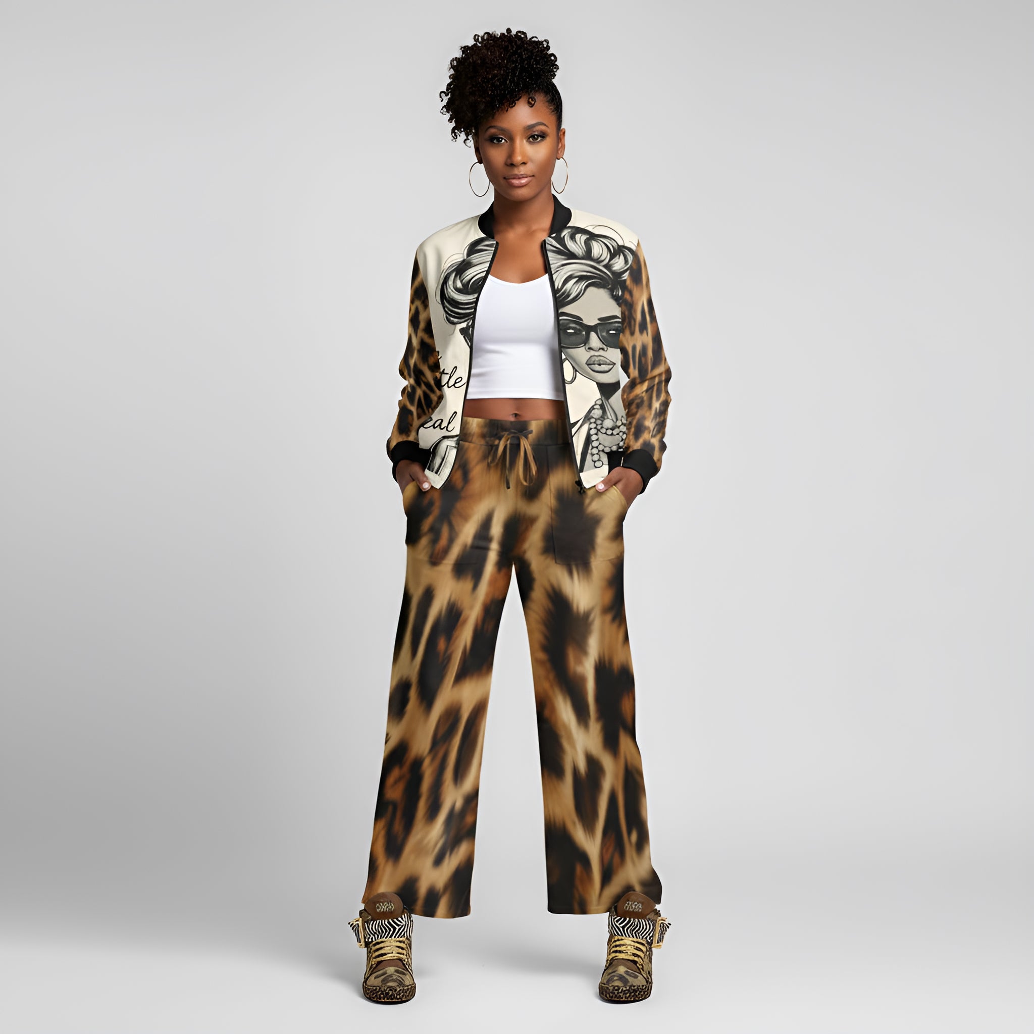 Rich and Rich The Hustle Is Real Brown Caricature Women's Bomber Jacket