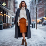 High-waisted orange pencil skirt with center back seam and rear slit — additional view 6
