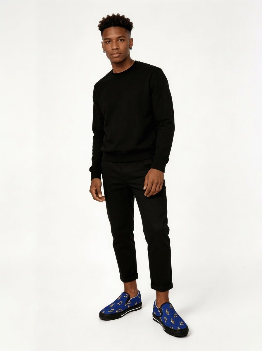 Rich and Rich Blue Musical Notes Men's Slip-on Canvas Shoe - Rich and Rich Homeopportunities