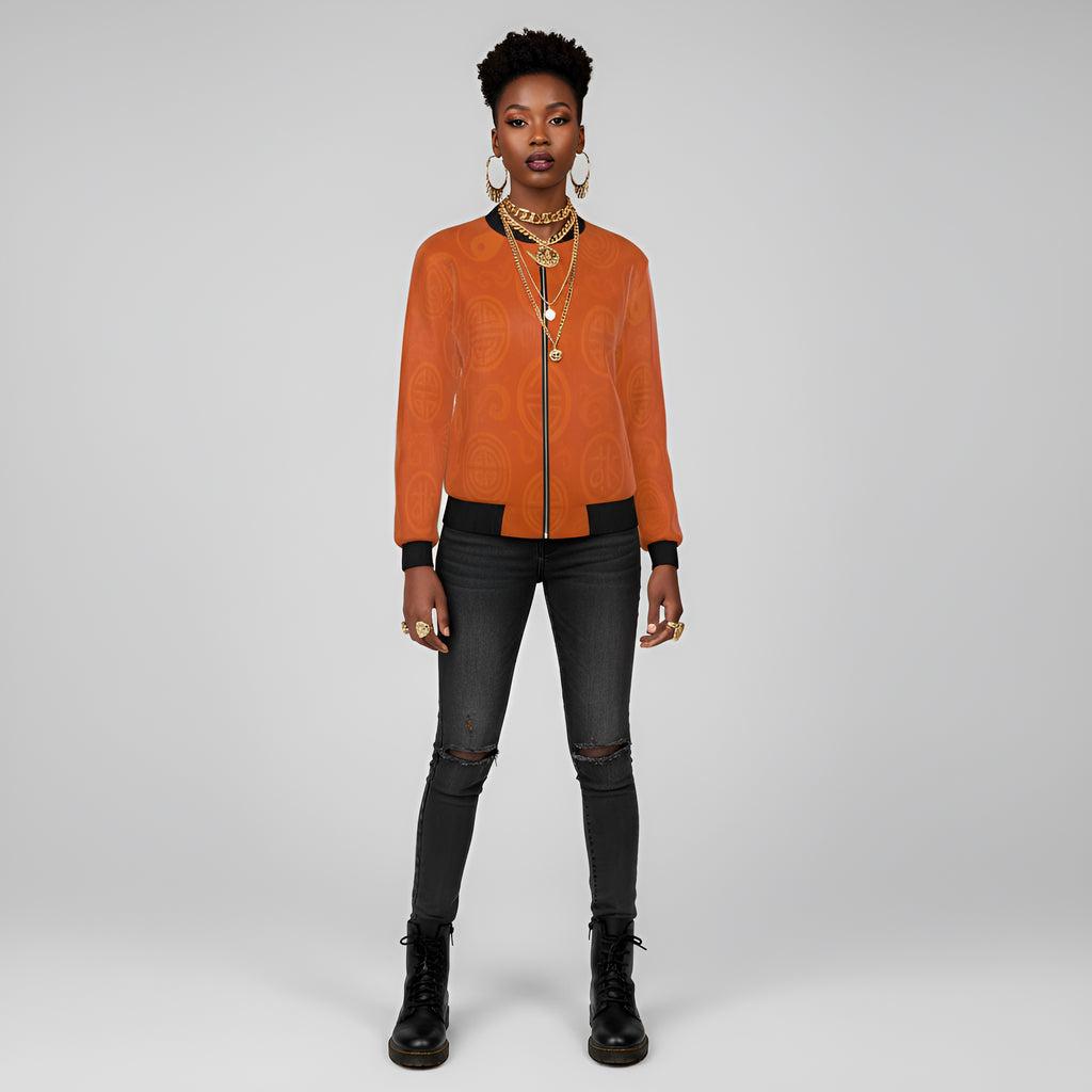 Rich and Rich Women's Orange Feng Shui Reversible Silk Bomber Jacket