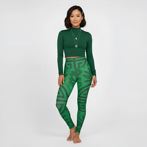 Emerald Green Feng Shui High Waisted Yoga Leggings on model in fitness pose