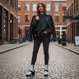 Black and white polka dot zip ankle boot with sporty mixed-material design and zip closure — additional view 9