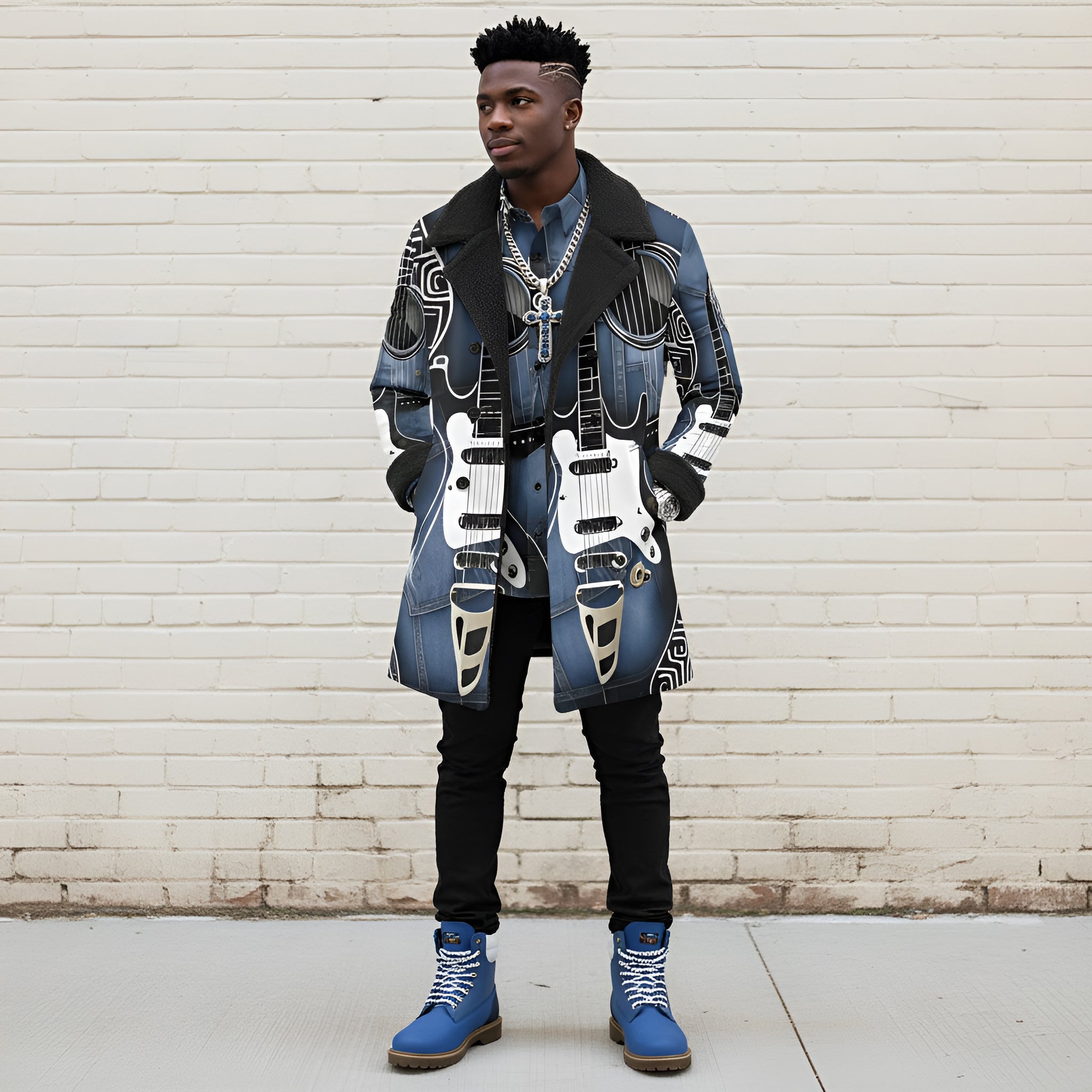 Rich and Rich Men's Blue Guitar Dress Shirt