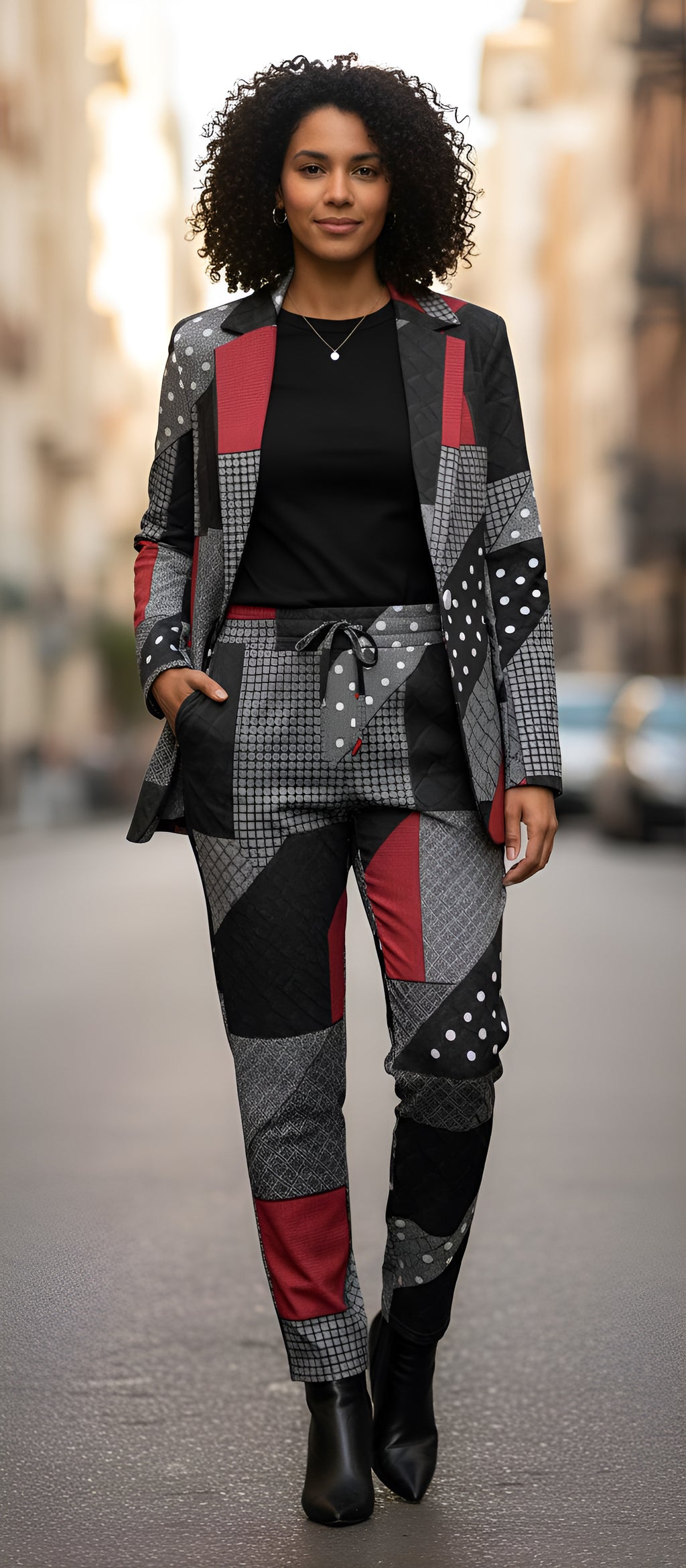 Rich and Rich Red and Black Abstract Wide Leg Women's Trousers