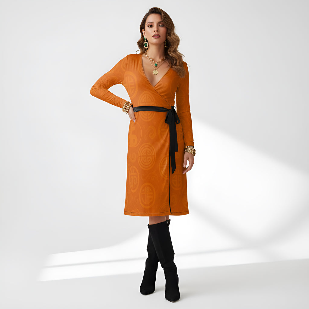 Rich and Rich Orange Feng Shui Inspired Women's Wrap Dress