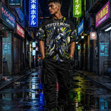 Black men's crew neck t-shirt with multicolor Vertex Mode geometric graphic — product detail