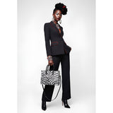 Black and white zebra print medium women's handbag with top handle and removable shoulder strap — alternate view