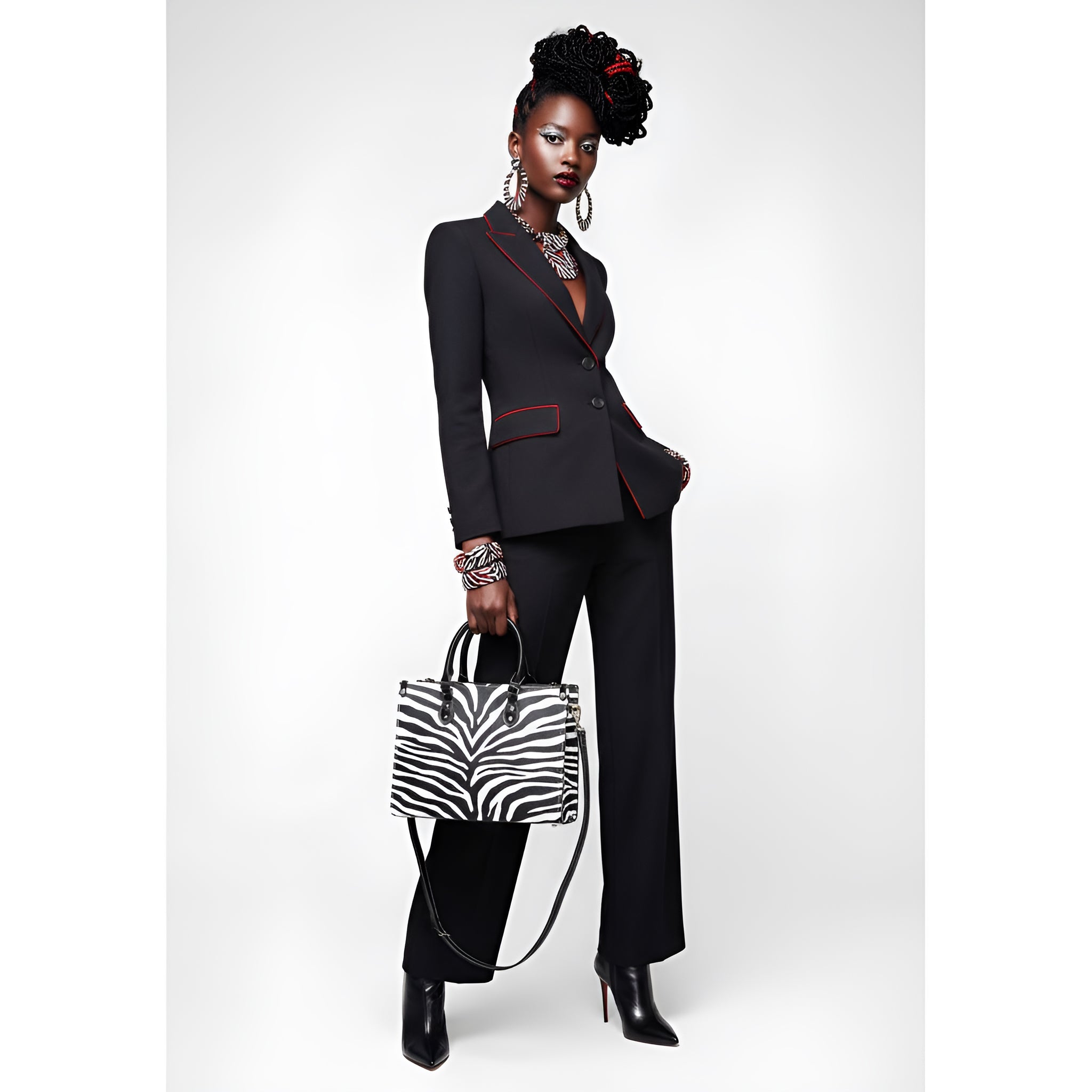 Black and white zebra print medium women's handbag with top handle and removable shoulder strap — alternate view