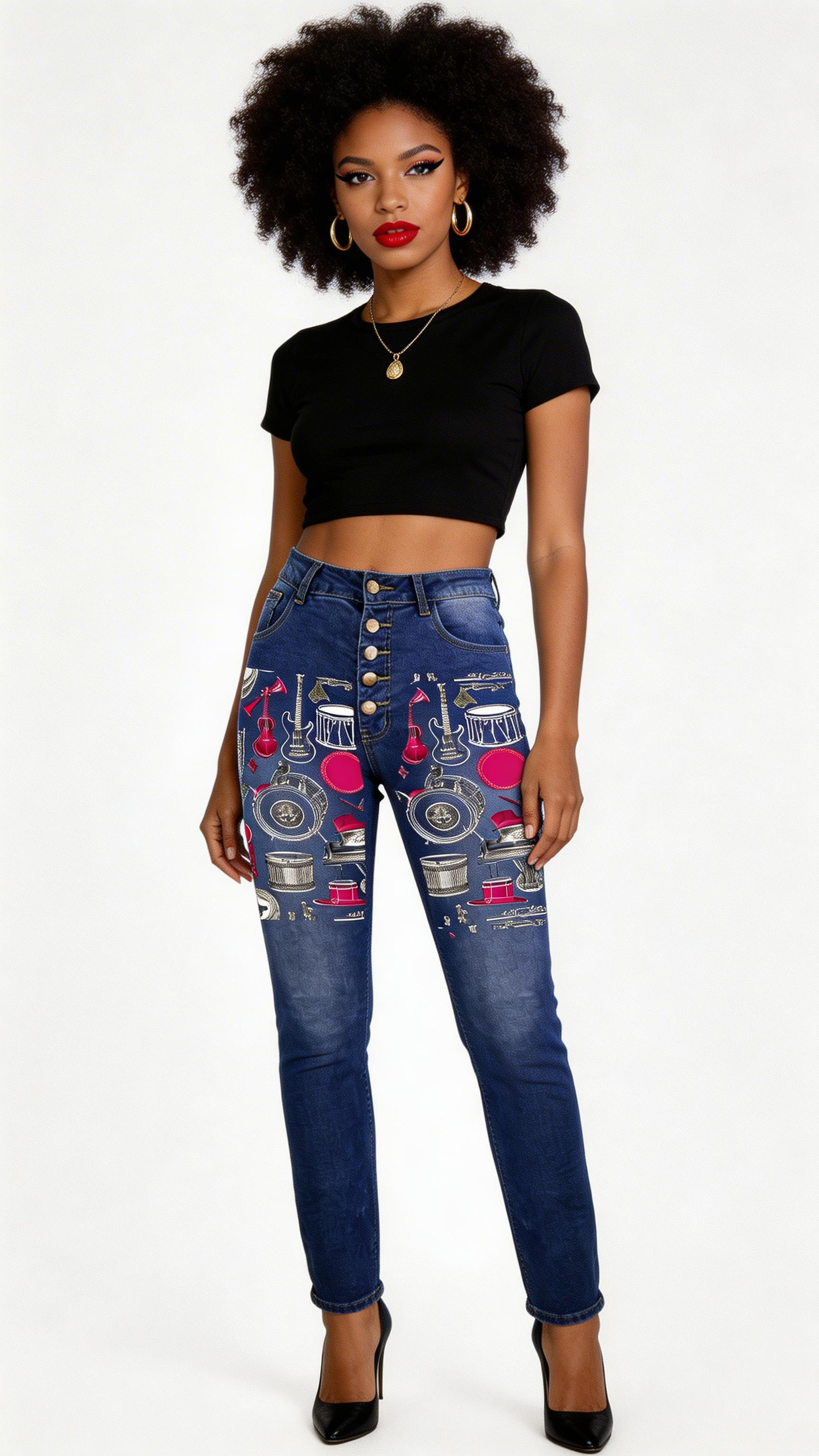 Rich and Rich Embroidery Musical Design Women's Jeans