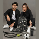 Travel backpack with sport-inspired artwork, padded laptop sleeve and multiple exterior pockets — product detail