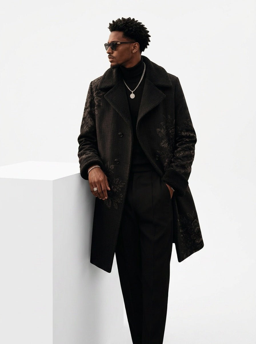 A Rich and Rich Men's Black Floral Double Breasted Coat - Rich and Rich Homeopportunities