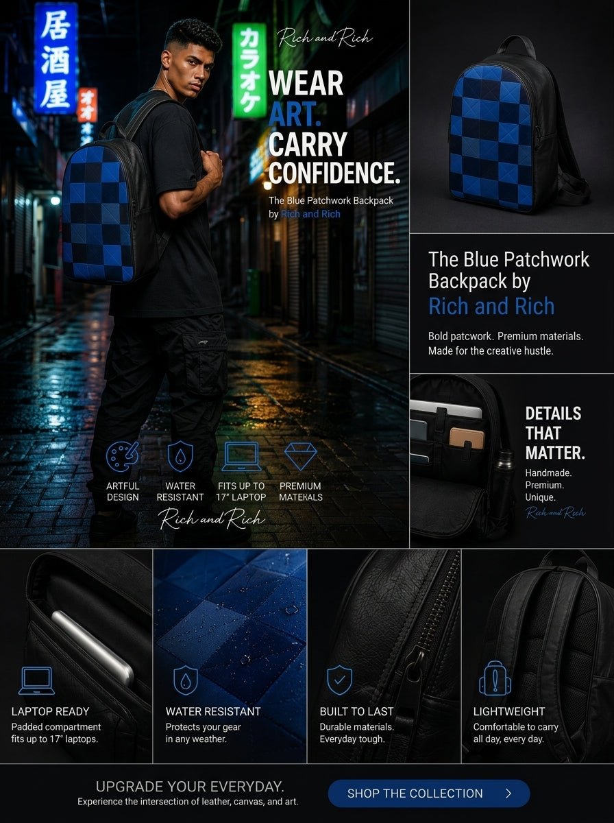 Rich and Rich Blue Patchwork Backpack - Rich and Rich Homeopportunities