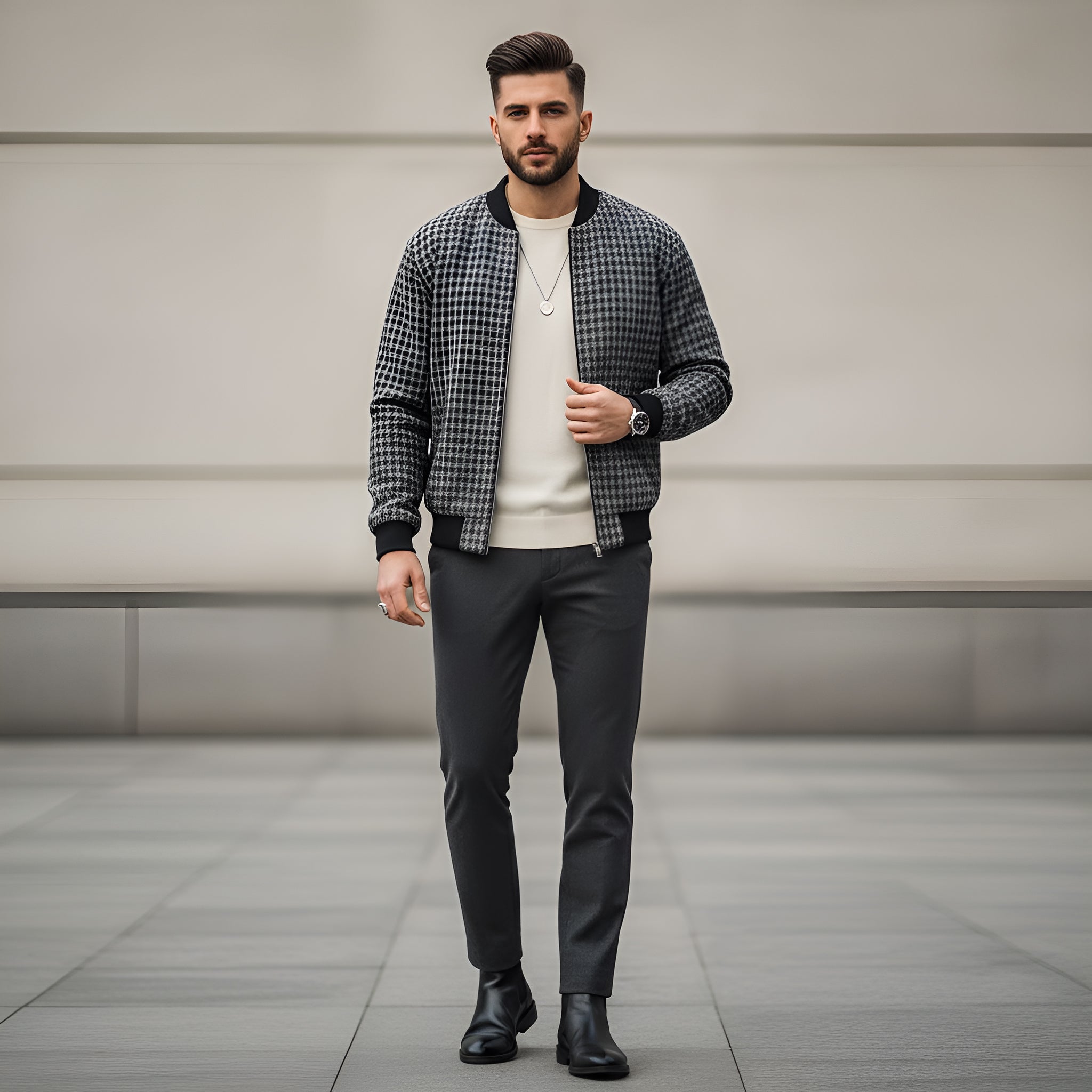 Rich and Rich Men's Gray Floral Reversible Silk Bomber Jacket