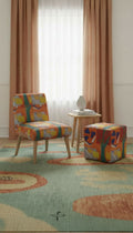 Rich and Rich Orange Abstract Designer Square Pouffe with vibrant velour fabric