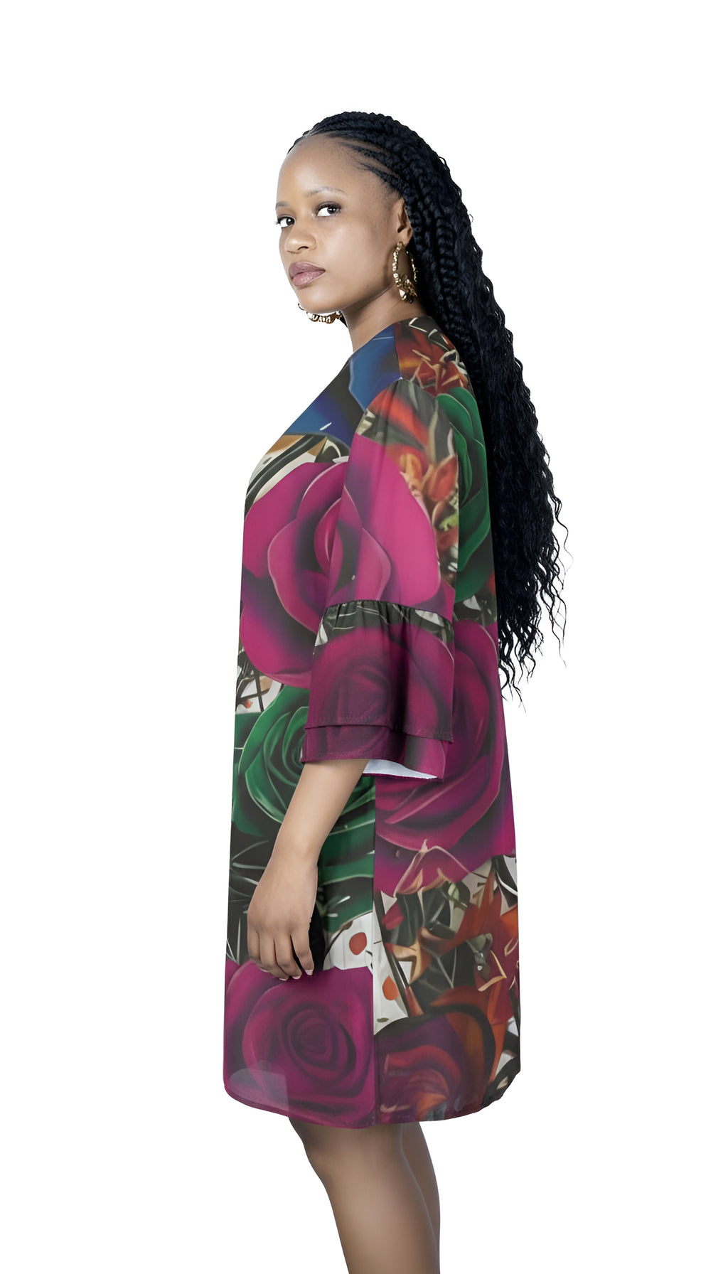 Rich and Rich Women's V-Neck Geometric Floral Mini Dress with half sleeves