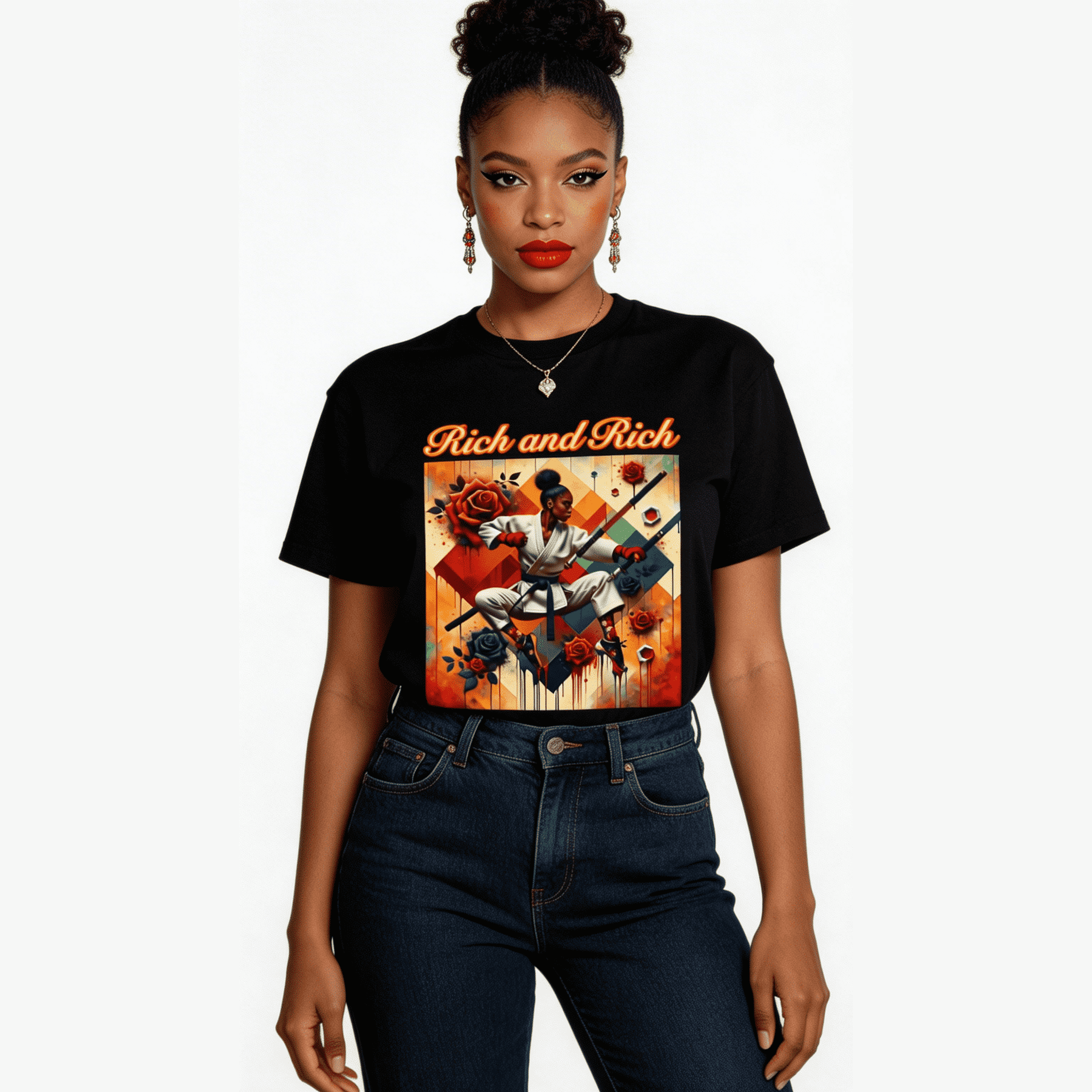 Garment-dyed heavyweight cotton tee with retro floral hip-hop collage artwork