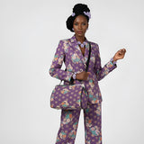 Purple floral kisslock crossbody bag in waxed PU with removable shoulder strap and top handle — additional view 10