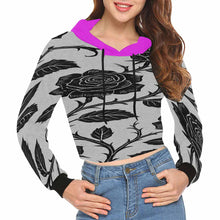 Load image into Gallery viewer, Rich and Rich Black Rose Women&#39;s Hoodie Cropped Top
