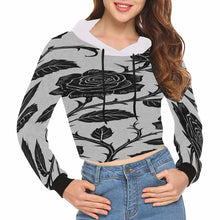 Load image into Gallery viewer, Rich and Rich Black Rose Women&#39;s Hoodie Cropped Top
