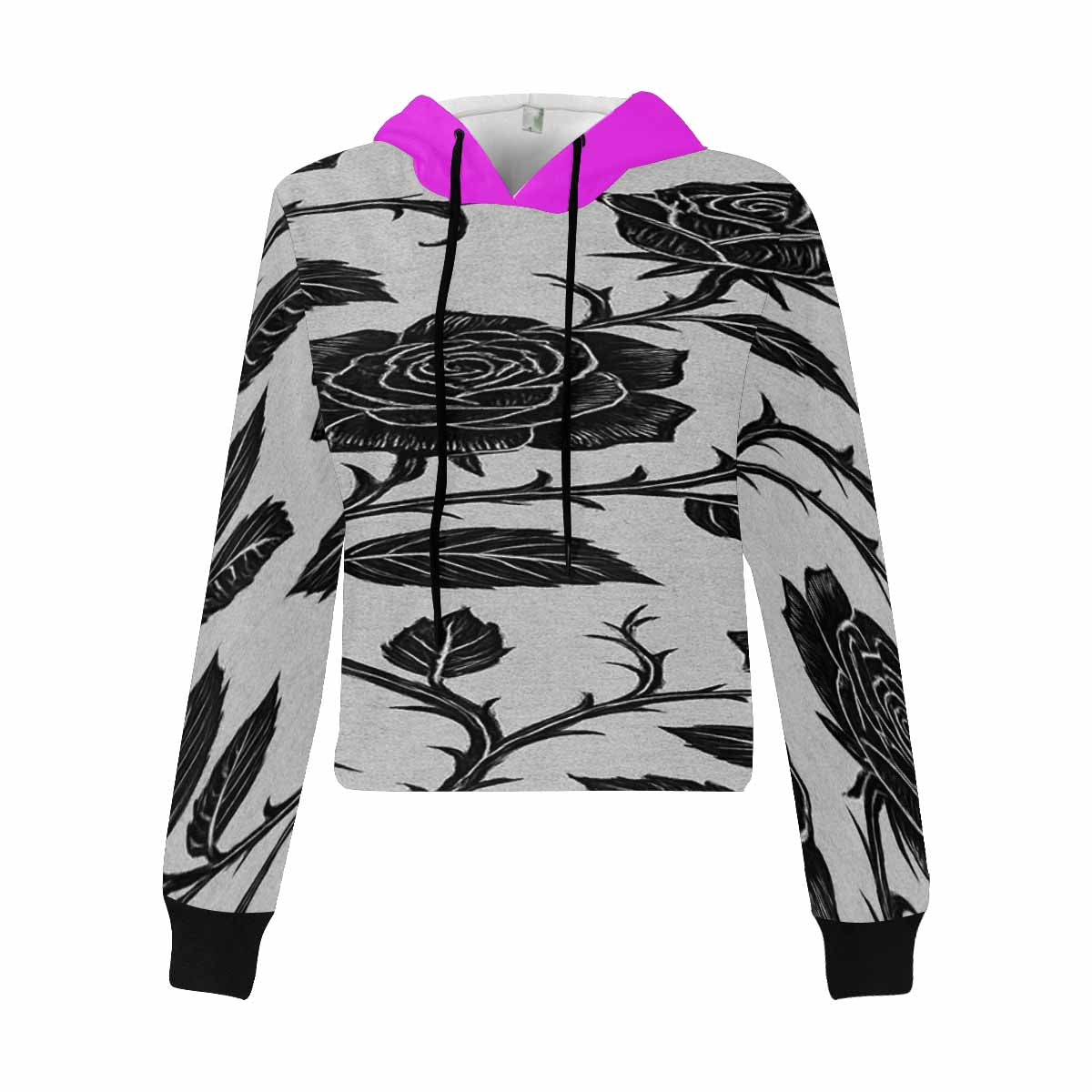 Rich and Rich Black Rose Women's Hoodie Cropped Top