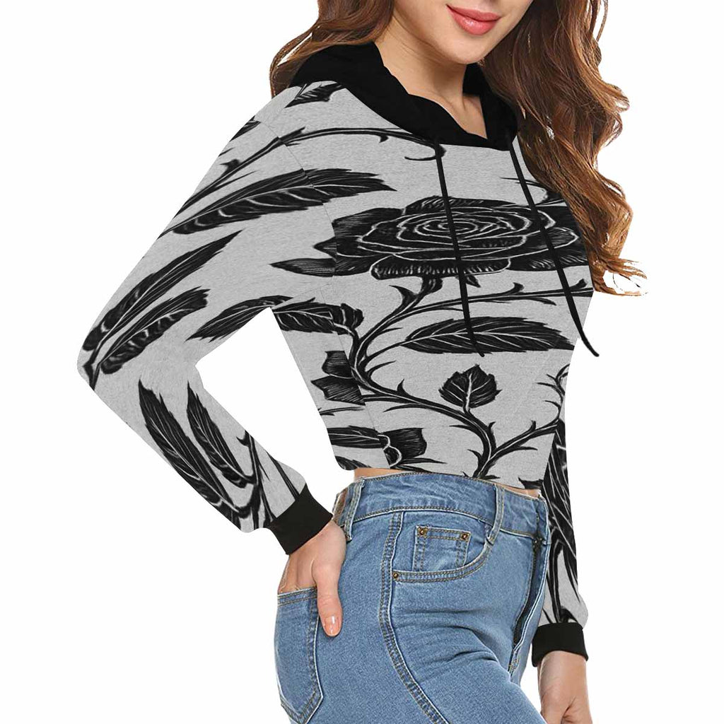 Rich and Rich Black Rose Women's Hoodie Cropped Top