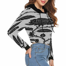 Load image into Gallery viewer, Rich and Rich Black Rose Women&#39;s Hoodie Cropped Top
